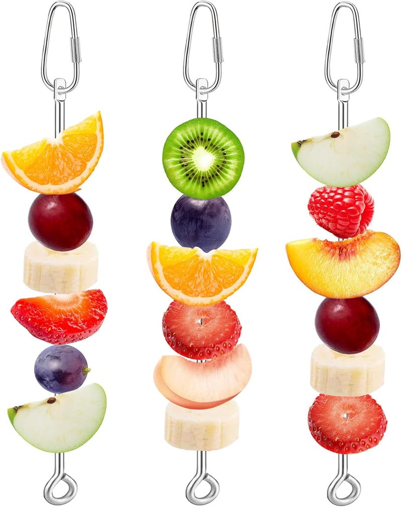 VOXGET 3 Pcs Bird Food Holder for Cage, Parrot Food Treat Skewer Hanging Fruit Vegetable, Stainless Steel Bird Foraging Toy for Cockatiel Parakeet Budgie Macaw Small Animals Feeder -Silvery, 3 Pcs - Image 1